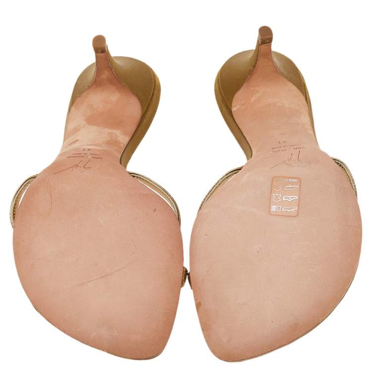 Pre Owned Giuseppe Zanotti Gold Leather Slide Sandals Size 41