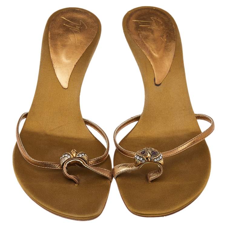 Pre Owned Giuseppe Zanotti Gold Leather Slide Sandals Size 41