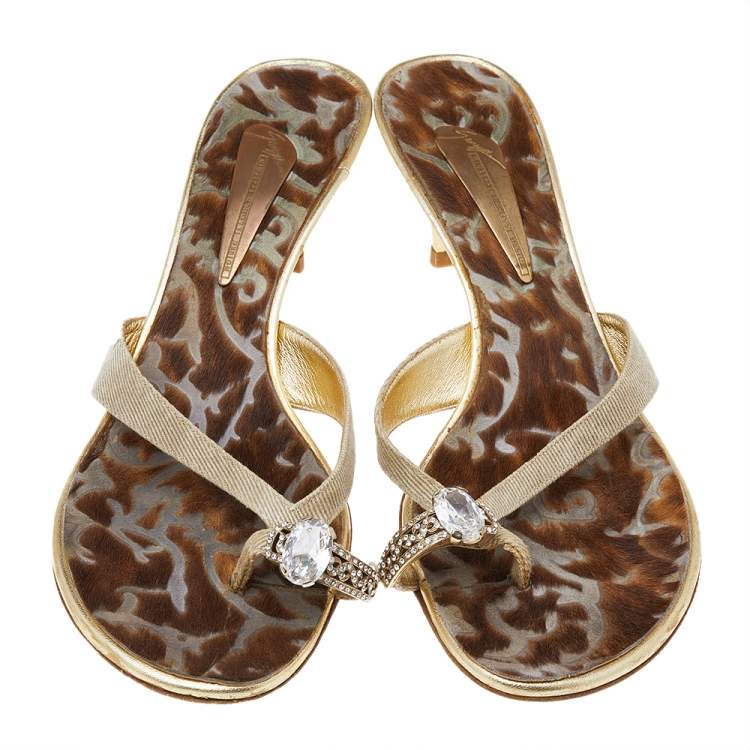 Pre Owned Giuseppe Zanotti Beige Canvas Embellished Sandals Size 41