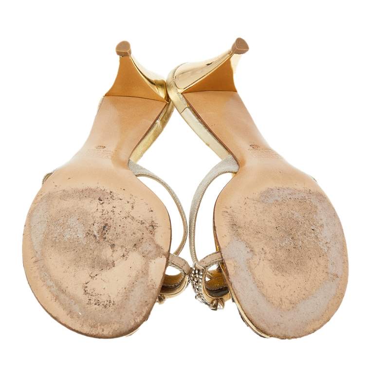 Pre Owned Giuseppe Zanotti Beige Canvas Embellished Sandals Size 41
