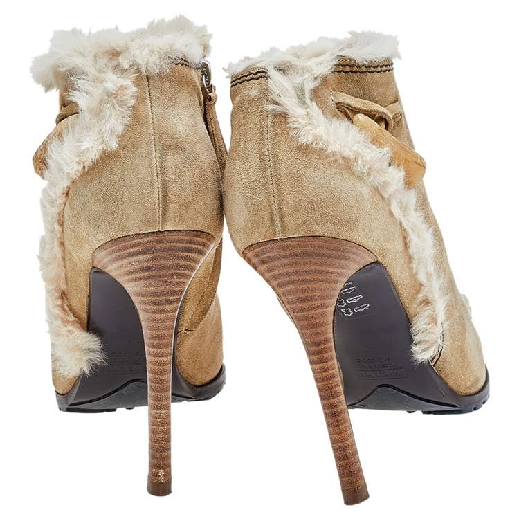 Pre Owned Giuseppe Zanotti Beige Suede And Fur Ankle Length Boots Size 40