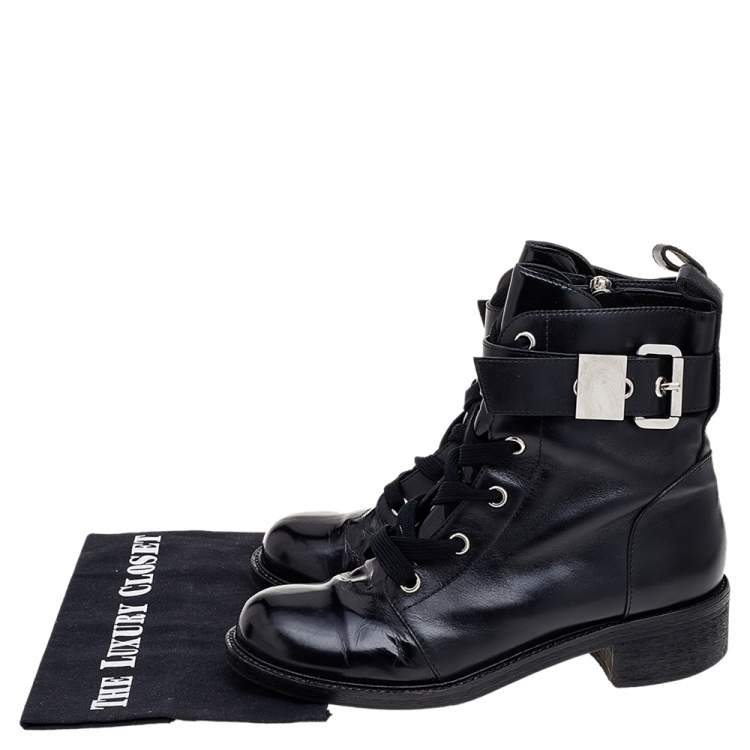 Pre Owned Giuseppe Zanotti Black Leather Ankle Length Boots Size 40