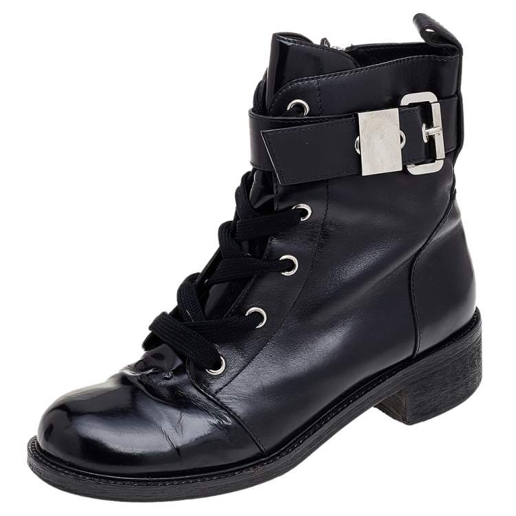 Pre Owned Giuseppe Zanotti Black Leather Ankle Length Boots Size 40
