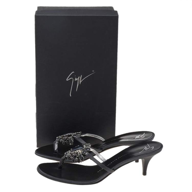 Pre Owned Giuseppe Zanotti Black Satin Embellished Sandals Size 39