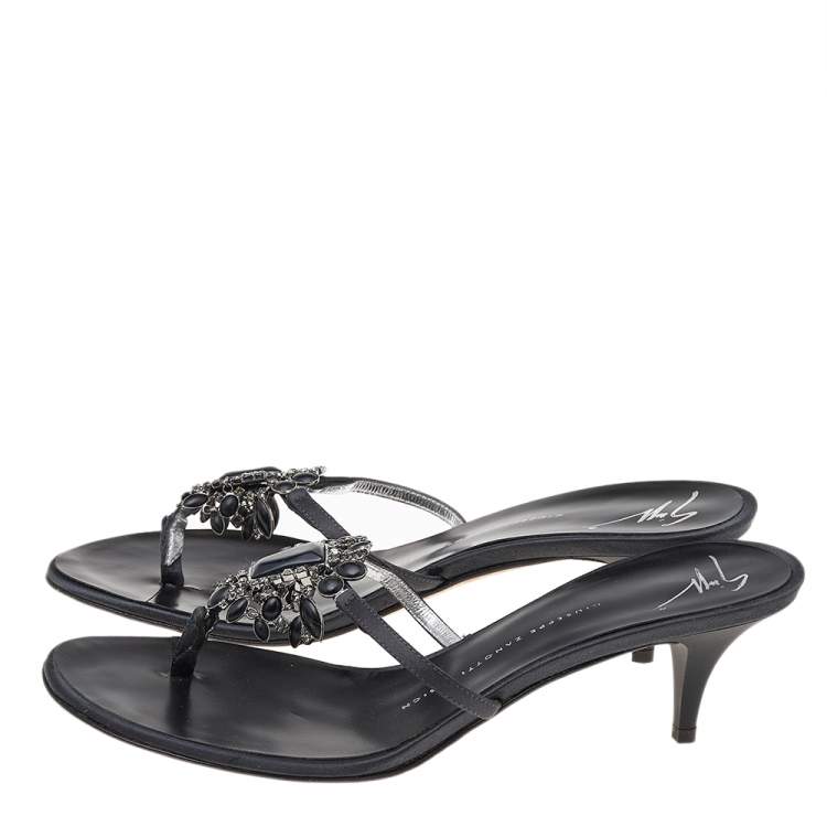 Pre Owned Giuseppe Zanotti Black Satin Embellished Sandals Size 39