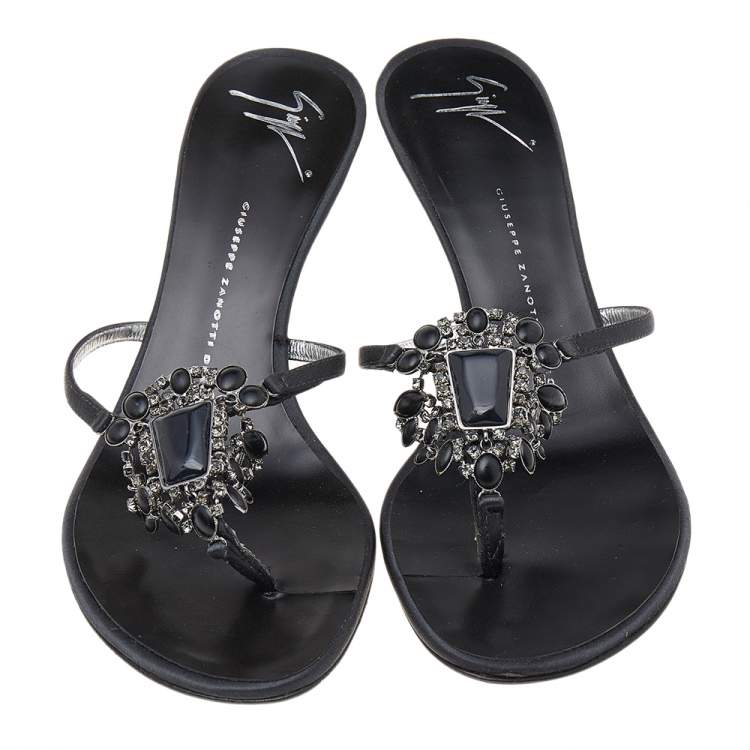 Pre Owned Giuseppe Zanotti Black Satin Embellished Sandals Size 39