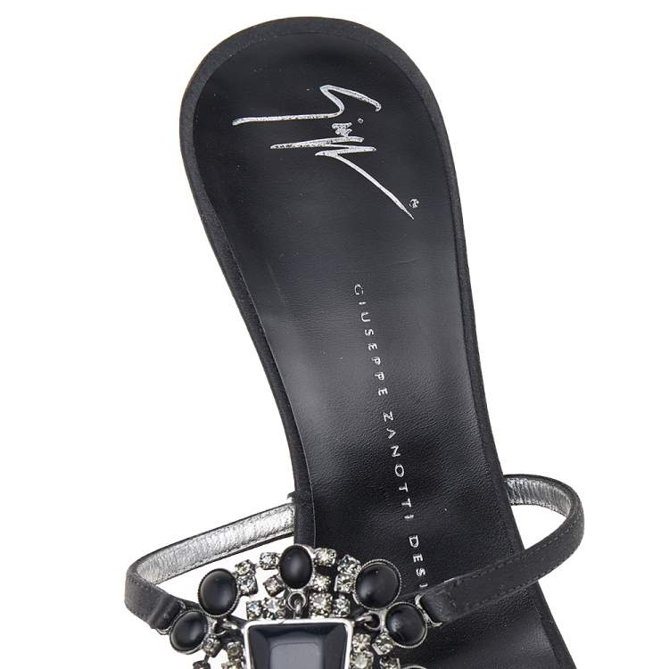 Pre Owned Giuseppe Zanotti Black Satin Embellished Sandals Size 39
