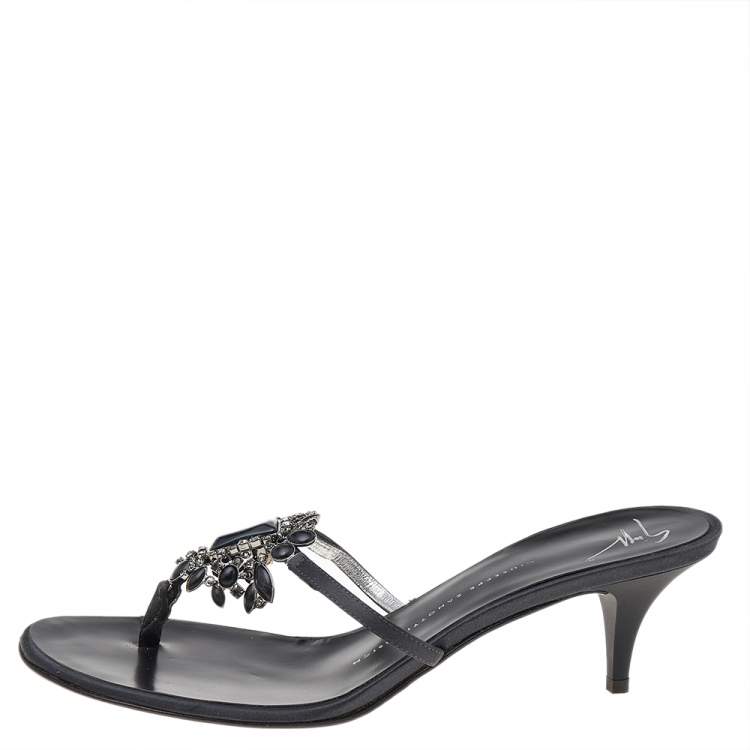 Pre Owned Giuseppe Zanotti Black Satin Embellished Sandals Size 39