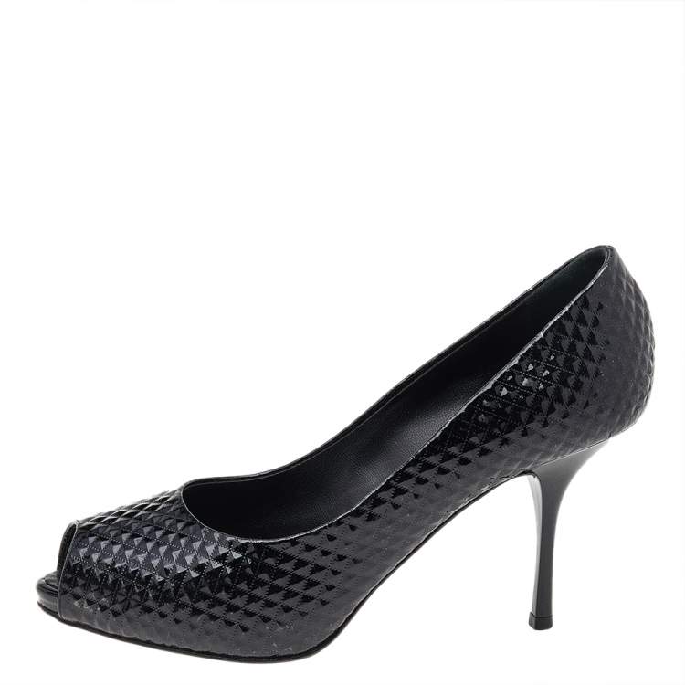 Pre Owned Giuseppe Zanotti Black Embossed Leather Peep Toe Pumps Size 39.5