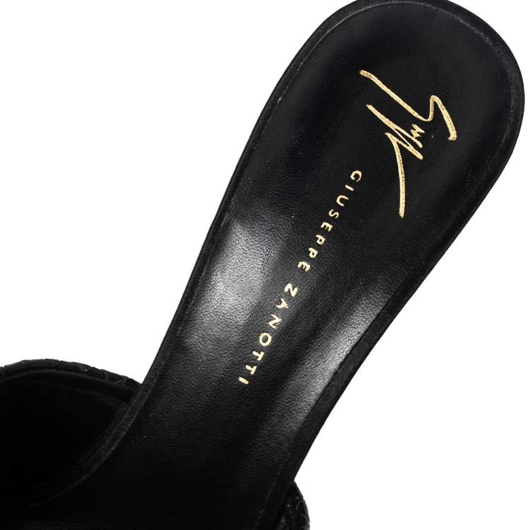 Pre Owned Giuseppe Zanotti Black Croc Embossed Leather Platform Sandals Size 40