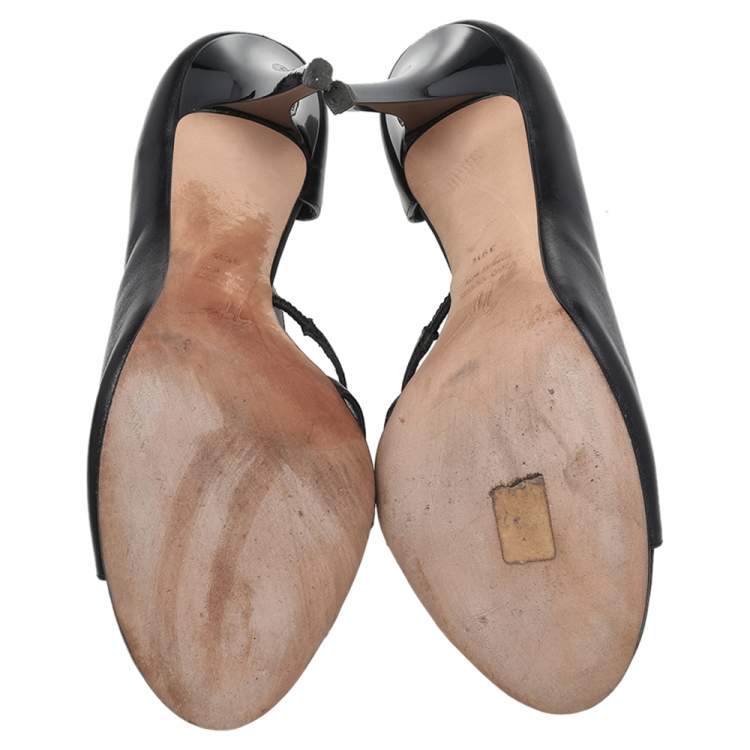 Pre Owned Giuseppe Zanotti Black Leather Cut Out Peep Toe Sandals Size 39.5
