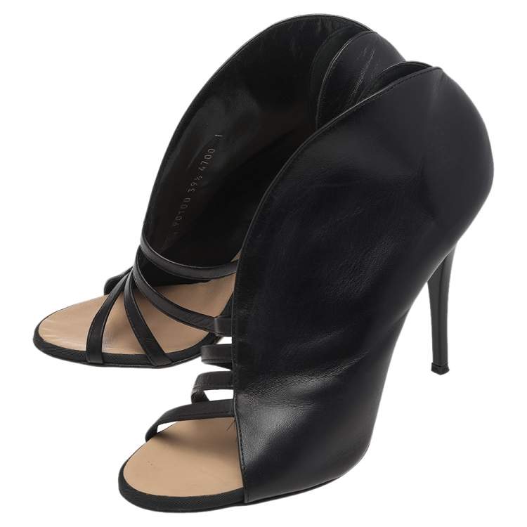 Pre Owned Giuseppe Zanotti Black Leather Cut Out Peep Toe Sandals Size 39.5