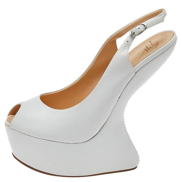 Pre Owned Giuseppe Zanotti White Leather Heelless Peep Toe Platform Pumps Size 40