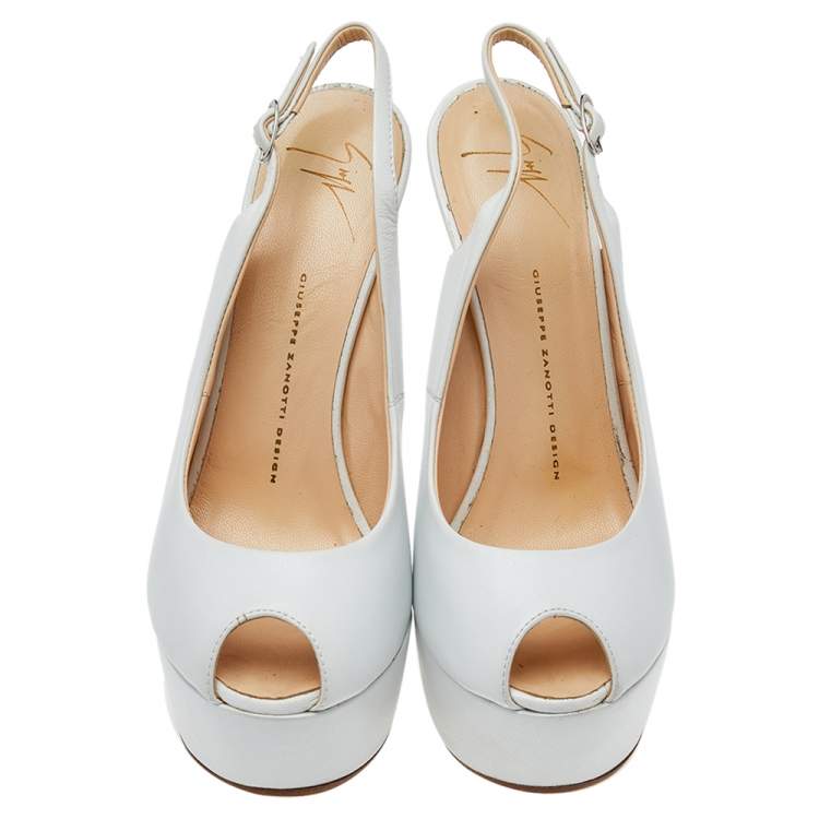 Pre Owned Giuseppe Zanotti White Leather Heelless Peep Toe Platform Pumps Size 40