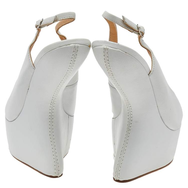 Pre Owned Giuseppe Zanotti White Leather Heelless Peep Toe Platform Pumps Size 40