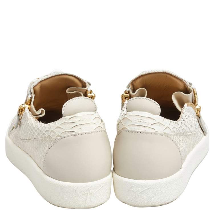 Pre Owned Giuseppe Zanotti  Grey Python Embossed Leather and Leather Lace up Sneakers Size 37.5