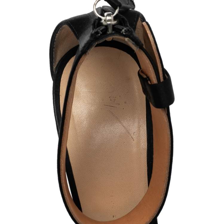 Pre Owned Giuseppe Zanotti Black Satin Peep Toe Platform Ankle Cuff Sandals Size 39