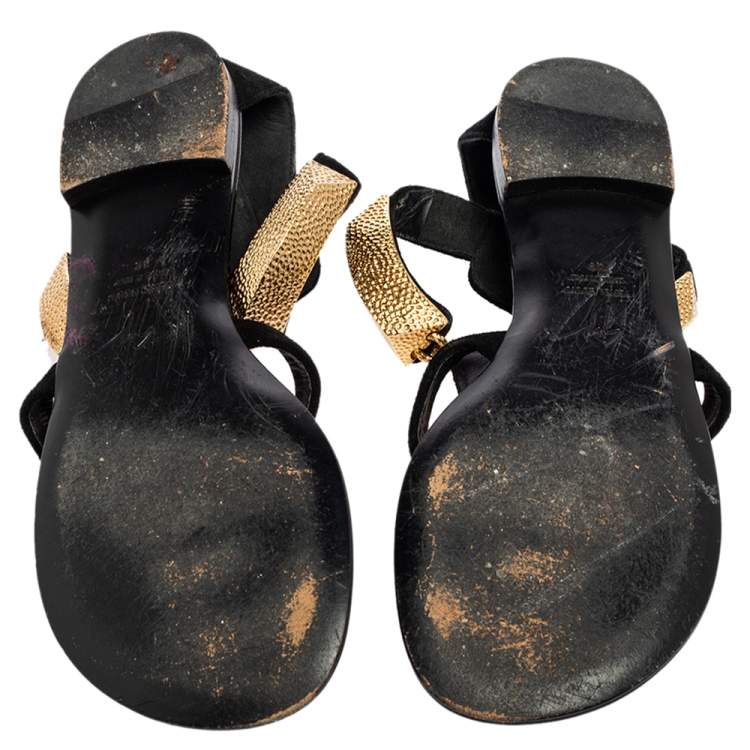 Pre Owned Giuseppe Zanotti Black Suede Embellished Thong T-strap Sandals Size 39