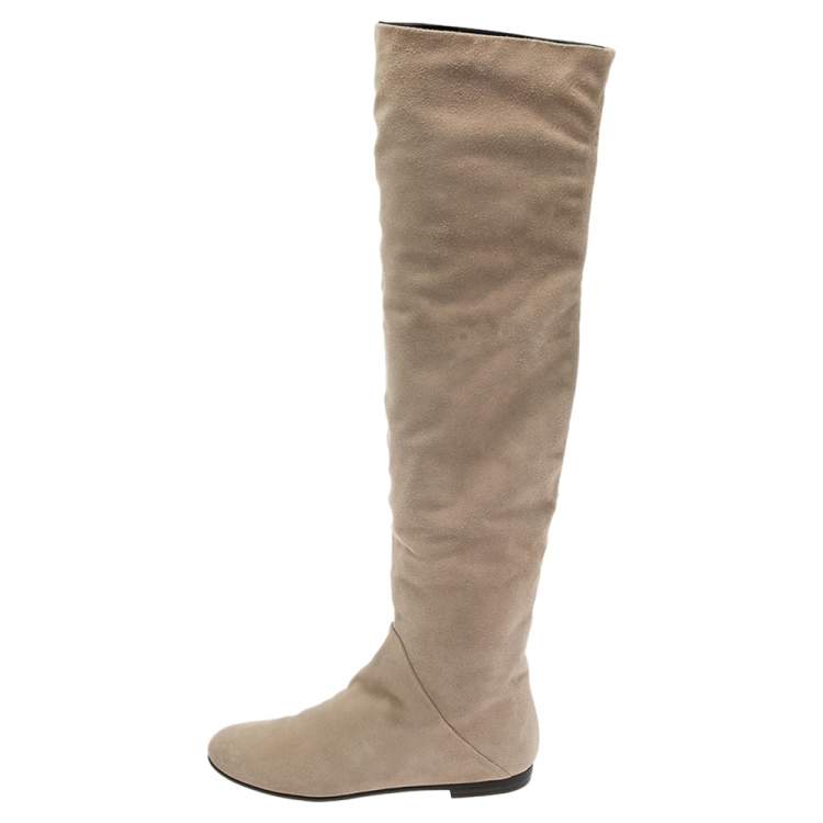 Pre Owned Giuseppe Zanotti Grey Suede  Over The Knee Boots Size 35.5