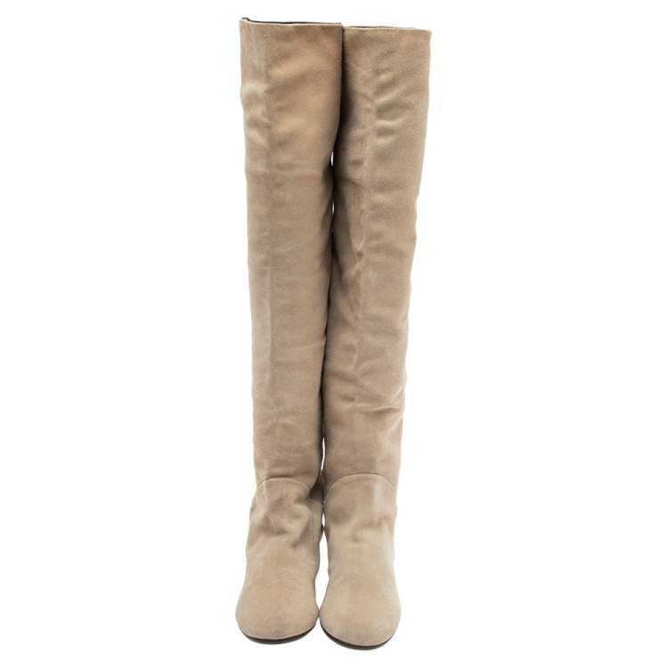 Pre Owned Giuseppe Zanotti Grey Suede  Over The Knee Boots Size 35.5