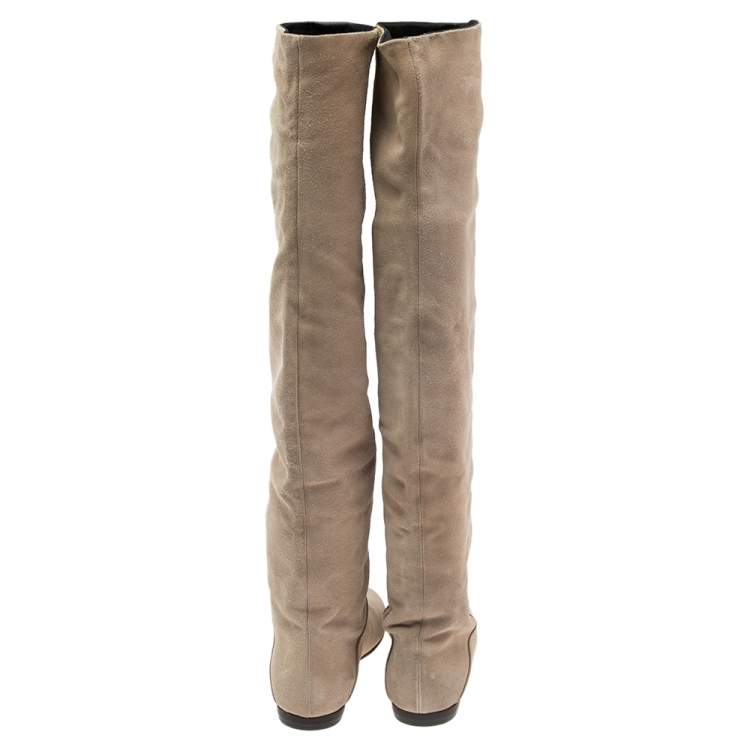Pre Owned Giuseppe Zanotti Grey Suede  Over The Knee Boots Size 35.5