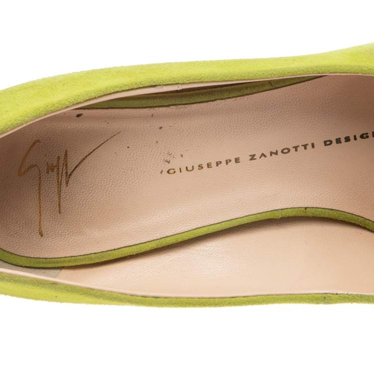 Pre Owned  Giuseppe Zanotti Green Suede Sharon Peep-Toe Platform Pumps Size 38