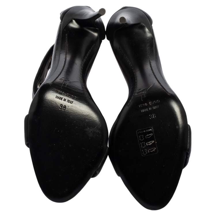 Pre Owned Giuseppe Zanotti Black Leather Ankle Strap Sandals Size 38