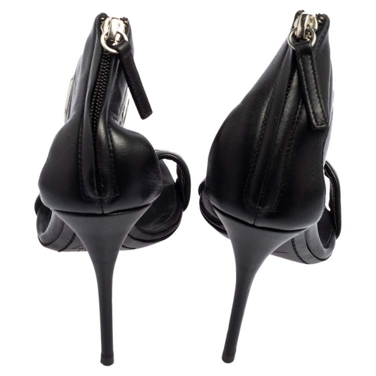 Pre Owned Giuseppe Zanotti Black Leather Ankle Strap Sandals Size 38