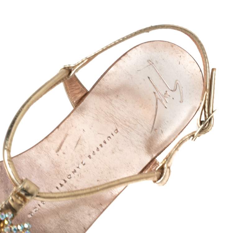 Pre Owned Giuseppe Zanotti Metallic Gold Leather Thong Flat Sandals Size 39