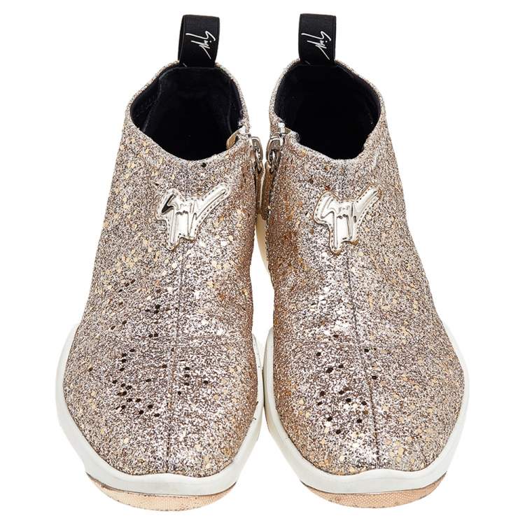 Pre Owned Giuseppe Zanotti Gold Glitter Jump Sneakers Size 40