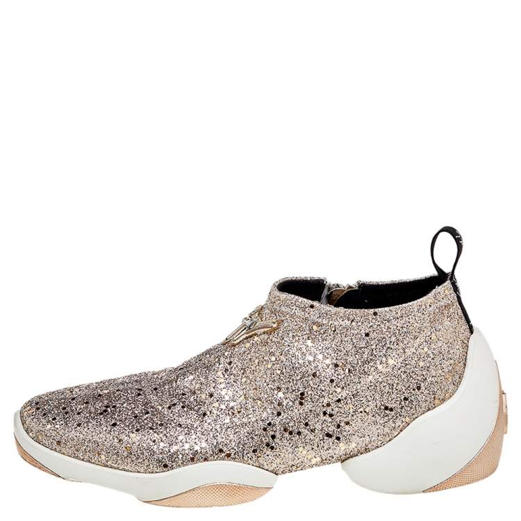 Pre Owned Giuseppe Zanotti Gold Glitter Jump Sneakers Size 40