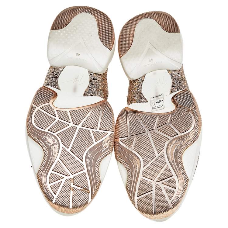 Pre Owned Giuseppe Zanotti Gold Glitter Jump Sneakers Size 40