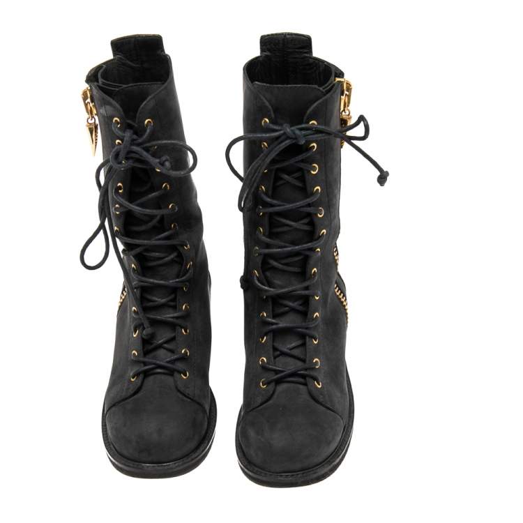 Pre Owned Giuseppe Zanotti Black Nubuck Leather Mid Calf  Boots Size 38