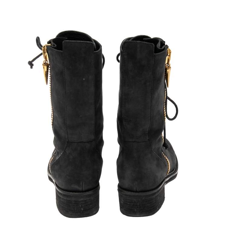 Pre Owned Giuseppe Zanotti Black Nubuck Leather Mid Calf  Boots Size 38