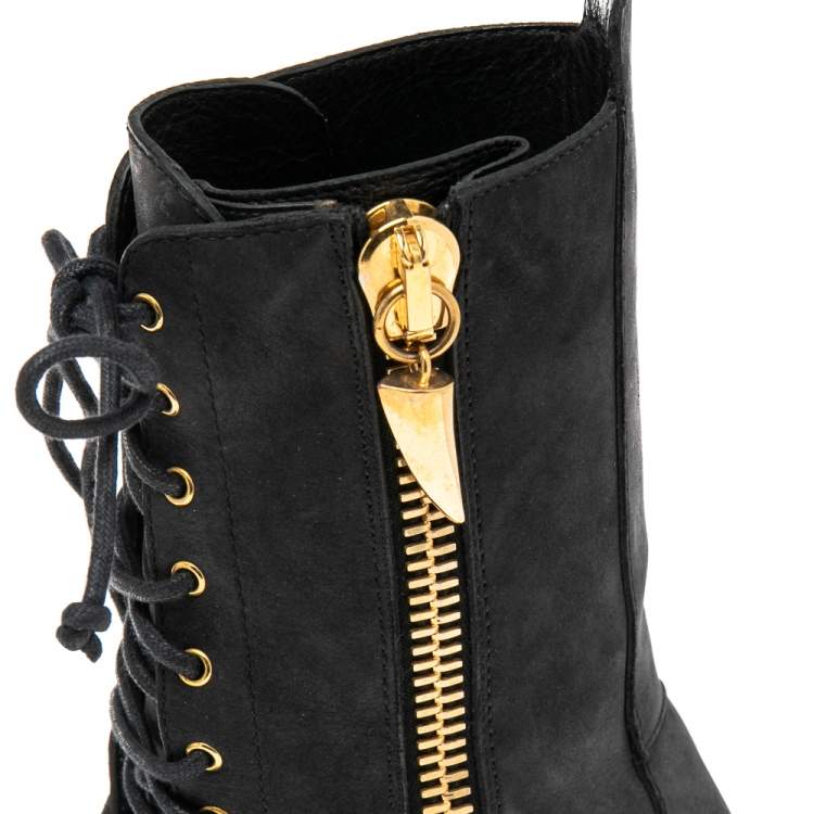 Pre Owned Giuseppe Zanotti Black Nubuck Leather Mid Calf  Boots Size 38
