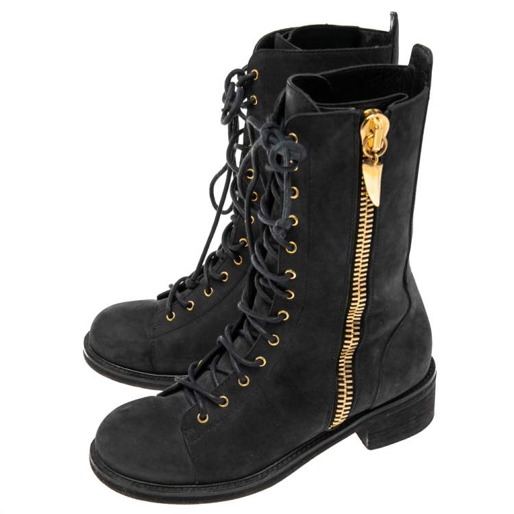 Pre Owned Giuseppe Zanotti Black Nubuck Leather Mid Calf  Boots Size 38