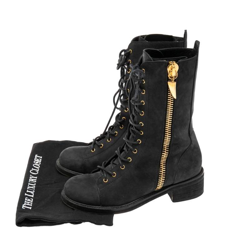 Pre Owned Giuseppe Zanotti Black Nubuck Leather Mid Calf  Boots Size 38