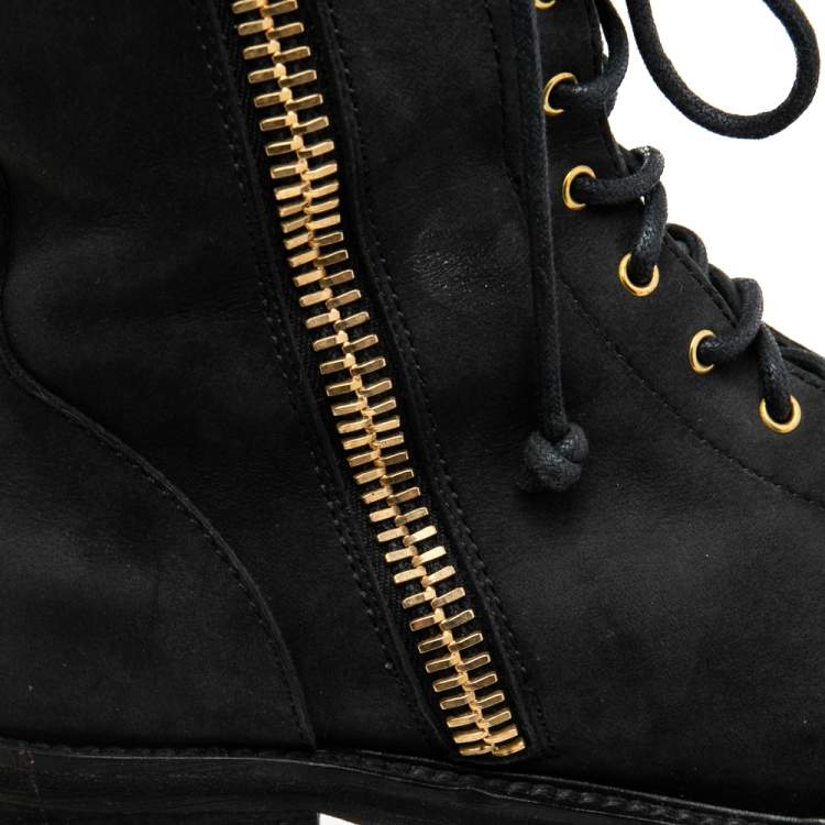 Pre Owned Giuseppe Zanotti Black Nubuck Leather Mid Calf  Boots Size 38