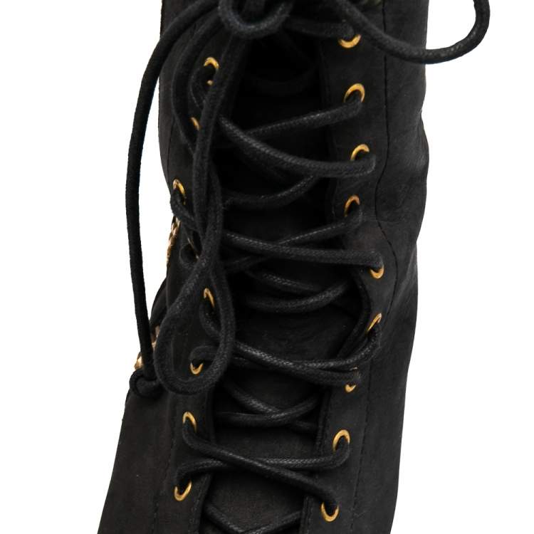 Pre Owned Giuseppe Zanotti Black Nubuck Leather Mid Calf  Boots Size 38