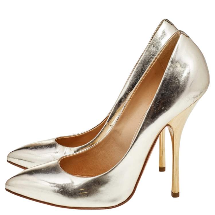 Pre Owned Giuseppe Zanotti Metallic Gold Leather Pointed Toe Pumps Size 37.5
