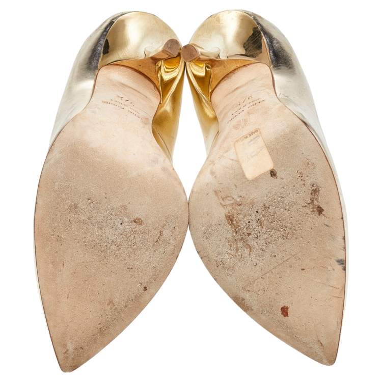 Pre Owned Giuseppe Zanotti Metallic Gold Leather Pointed Toe Pumps Size 37.5