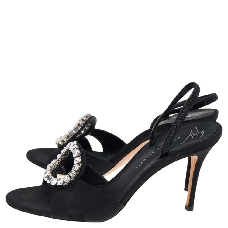 Pre Owned Giuseppe Zanotti Black Fabric Crystal Embellished Sandals Size 37