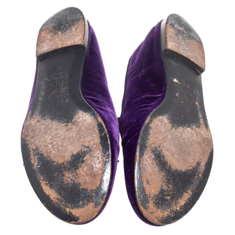 Pre Owned Giuseppe Zanotti  Purple Velvet Embellished Slip on Loafers Size 38