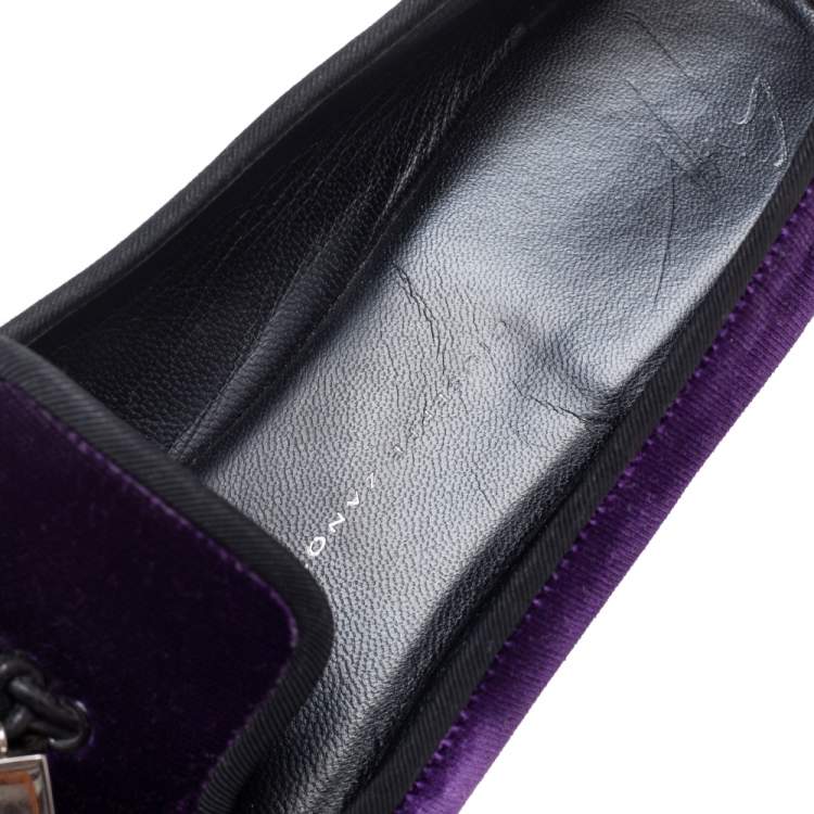 Pre Owned Giuseppe Zanotti  Purple Velvet Embellished Slip on Loafers Size 38