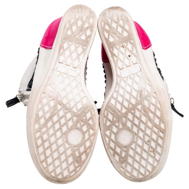 Pre Owned Giuseppe Zanotti Multicolor Crystal Embellished Suede Wedge Sneakers Size 37