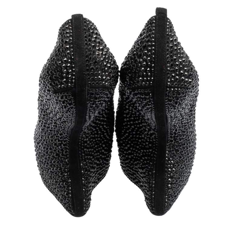 Pre Owned Giuseppe Zanotti Black Crystal Embellished Suede Heelless Peep Toe Platform Pumps Size 37