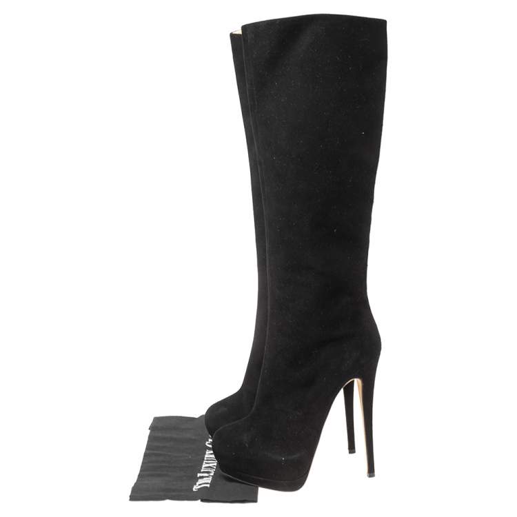 مملوكة مسبقًا Giuseppe Zanotti Black Suede Platform Calf Boots Size 37