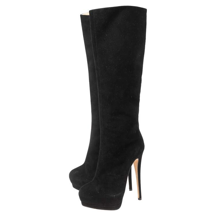 مملوكة مسبقًا Giuseppe Zanotti Black Suede Platform Calf Boots Size 37