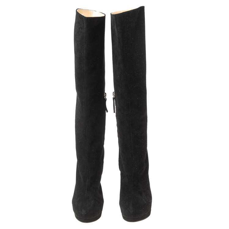 مملوكة مسبقًا Giuseppe Zanotti Black Suede Platform Calf Boots Size 37