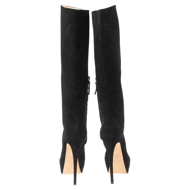 مملوكة مسبقًا Giuseppe Zanotti Black Suede Platform Calf Boots Size 37